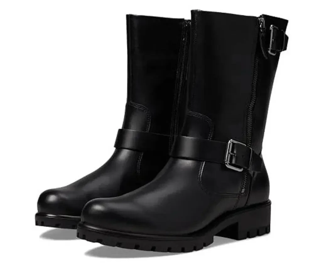 ECCO Womens Modtray Moto Mid Calf Boots EU 38 US 7-7.5 Black Leather NWOB